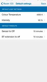 Default-inställningar Användare som inte har en Bluetooth-enhet, eller som inte har Fagerhults e-sense Tune-app installerad kommer fortfarande kunna få ljus i rummet, genom de inställningar du kan
