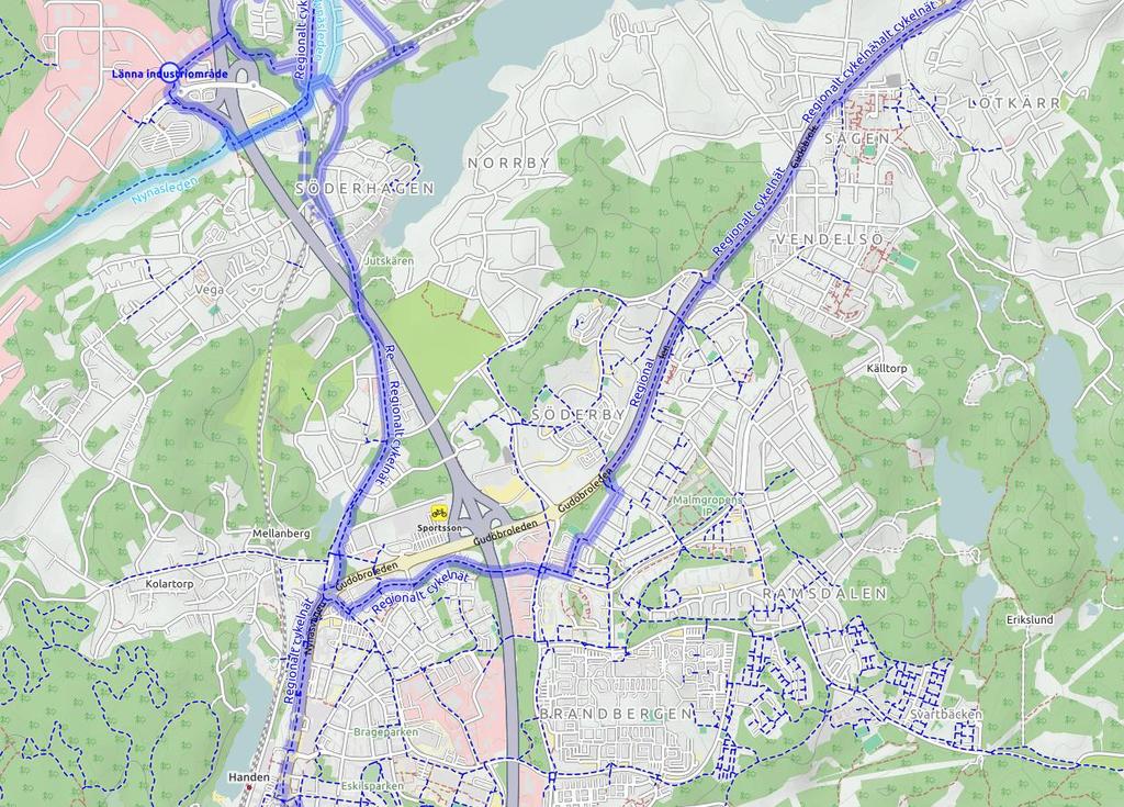 Figur 4. Befintliga cykellänkar i området (källa: Open Streetmap). Kollektivtrafik Befintlig kollektivtrafik i Norrby består av busslinje 836 som har en låg turtäthet.