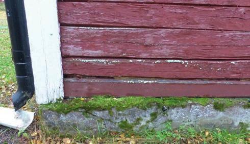 Det går även att tvätta med svag ättiks- eller citronsyrelösning. Kontrollera först på liten yta att det inte skadar materialet. Håll undan vegetation från grunden.