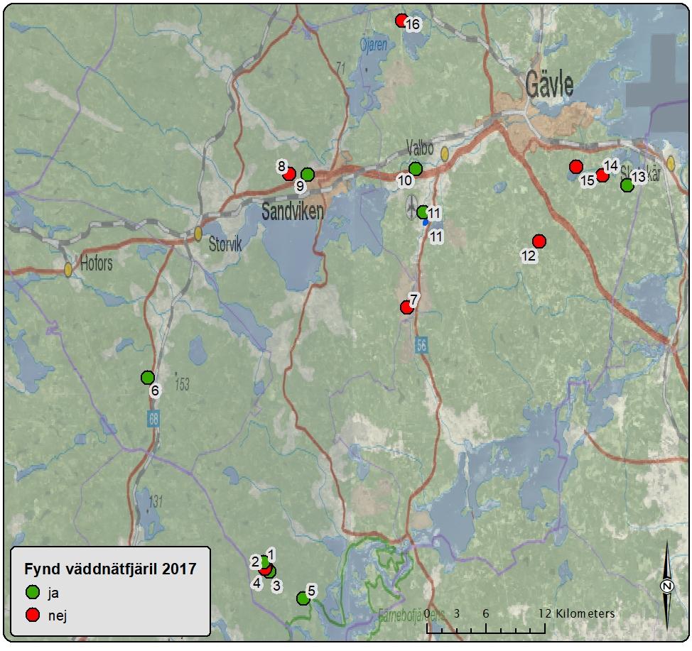Figur 3. Översiktskarta med alla 16 lokaler som besöktes.