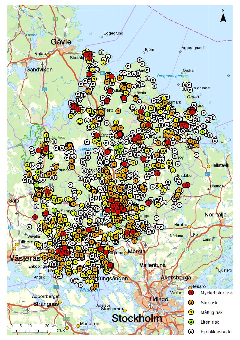 Databasen EBH-stödet Totalt antal objekt i Uppsala län (3525) PFAS som primär- eller sekundär förorening PFAS som sökord Brandövningsplats Större bränder?
