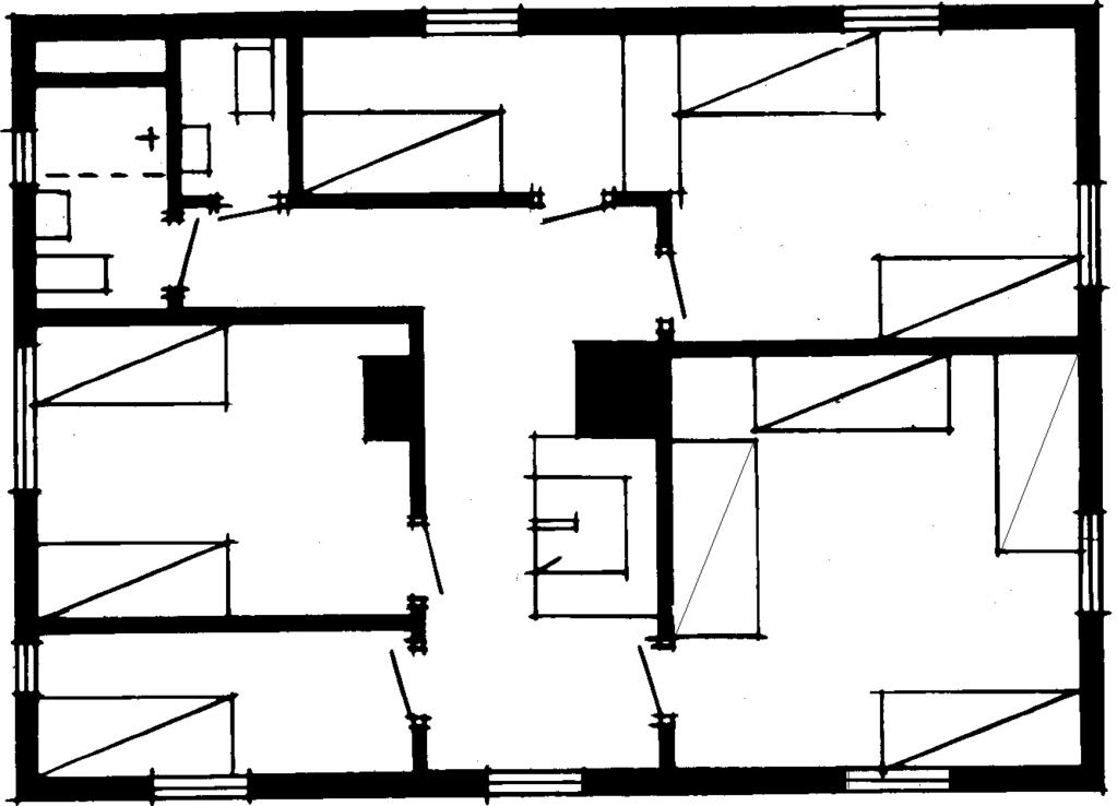 Plan av övervåning, sovrum Dusch Kök Matsal / samlingsrum