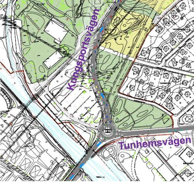 I korsningen mellan Kungsportsvägen och Tunhemsvägen uppstår köbildning efter broöppningen när det uppdämda trafikflödet från bron anländer till