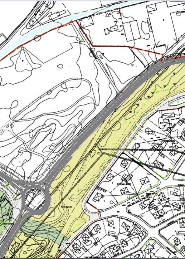 I Figur 2 redovisas de vägnätsjusteringar som genomförs norr om den planerade cirkulationsplatsen som leder ut mot den nya bron över Göta Älv.