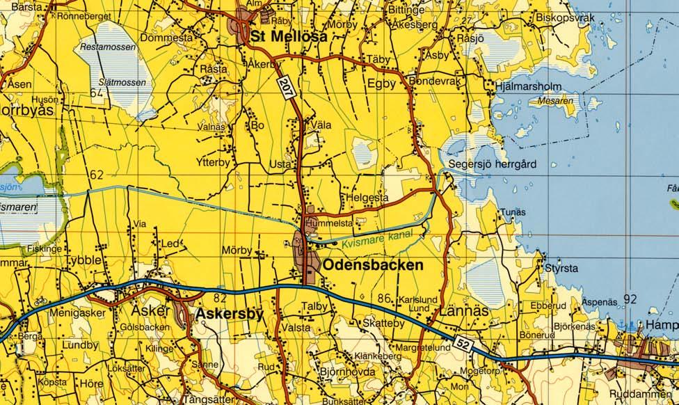 Fig 1. Utdrag ur Blå kartan 104 Örebro med utredningsområdet markerat. Skala 1:100 000.