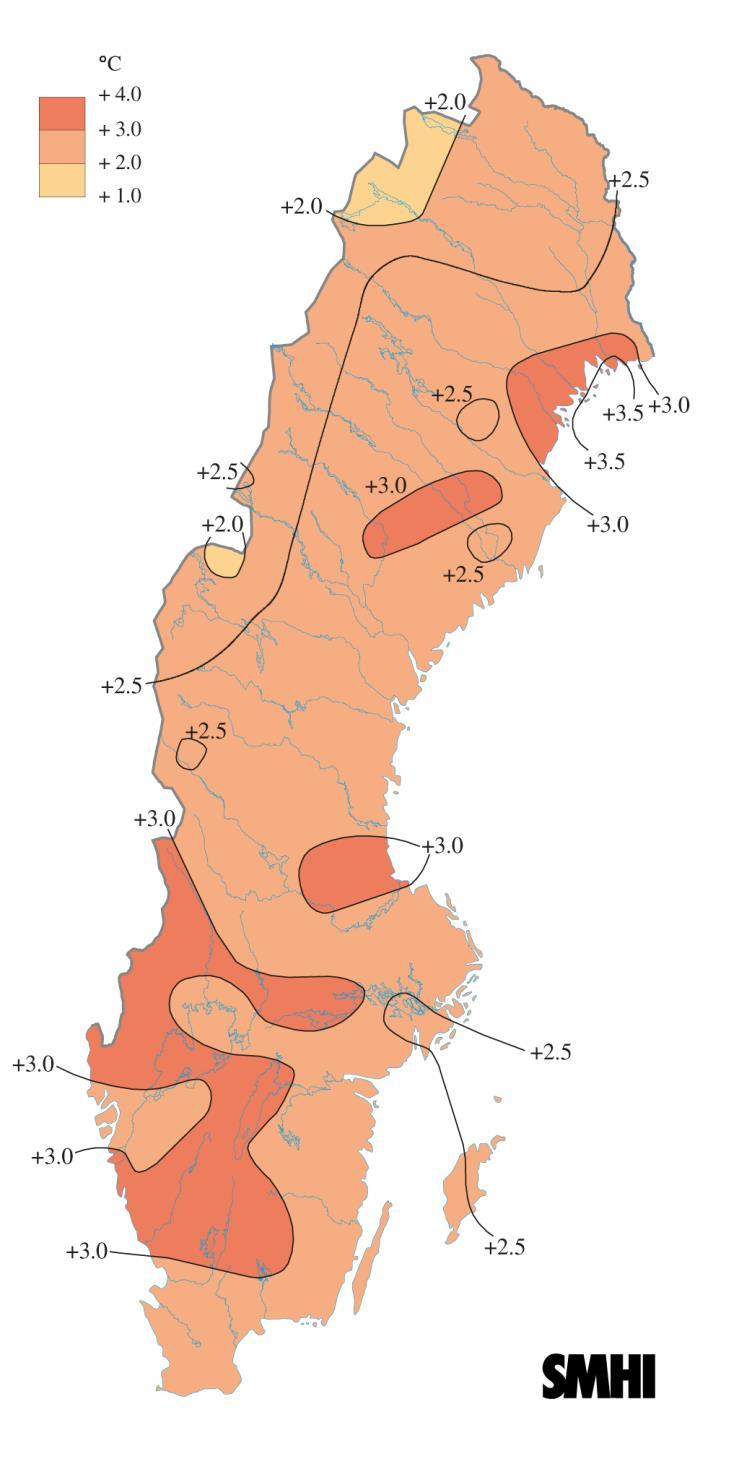 Bilaga 1 Medeltemperaturens avvikelse från den normala, våren och sommaren 2014 Medeltemperaturens