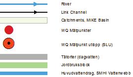 totakväve. I Tabell 3-4 redovisas en sammanställning av de olika mätpunkterna. För Rålambsdalsbäcken startar mätningarna 2011, vilket ligger utanför simuleringsperioden.