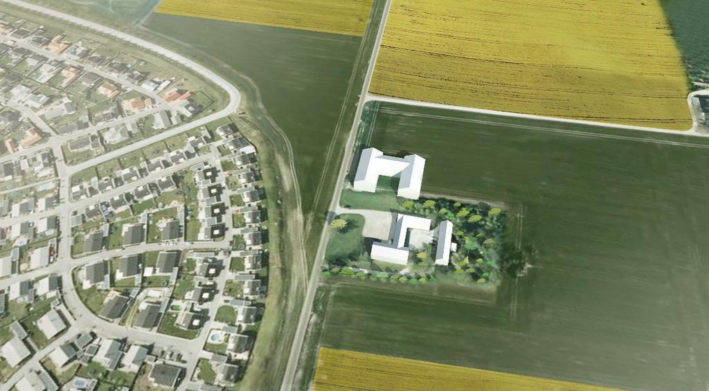 Streckad vit linje markerar planområde. För exakt planområde, se plankarta.