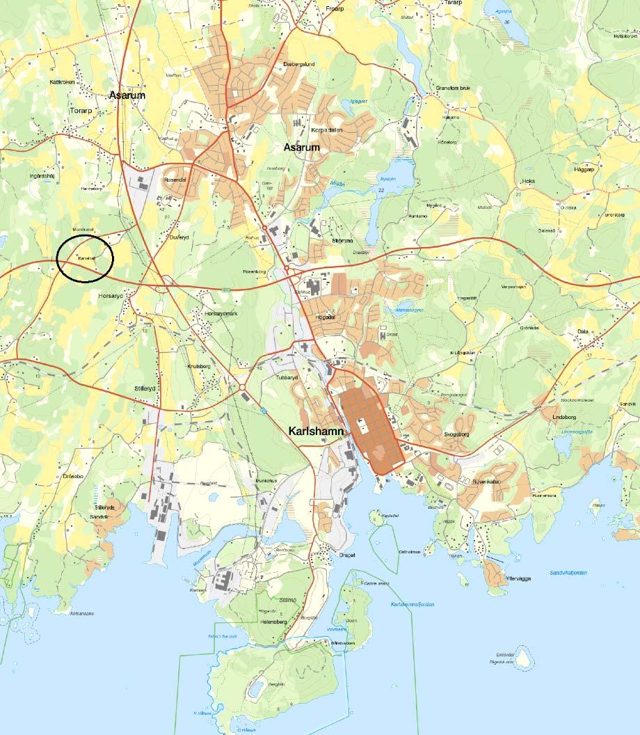 Översiktskarta och flygfoto över planområdet med omnejd Översiktskarta som visar planområdets