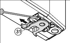 Idrifttagande u Flytta fjäderklämma Fig. 10 (31): Tryck ner spärrhaken, drag bort fjäderklämman. u Skjut in fjäderklämman på den nya gångjärnssidan tills den låser fast. Fig. 10 4.