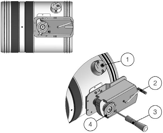 Typ av mekanism Siemens (motoriserad version) 1. Strömställare för manuell stängning 2. Ställdon för manuell öppning 3. Skruvmejsel 4. Positionsindikator Belimo (motoriserad version) 1.