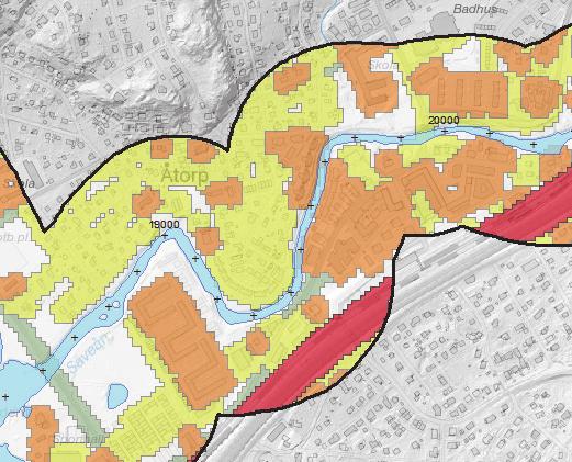 För nyexploatering krävs detaljerad stabilitetsutredning och eventuellt åtgärder. Låg skredrisk För befintliga byggnader och anläggningar krävs ingen särskild utredning.