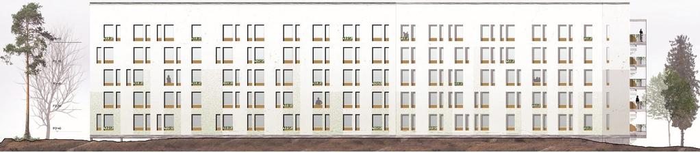 Bild: Arkitektstudio Witte Vy mot norr visar hur byggnaden ser ut på natten.