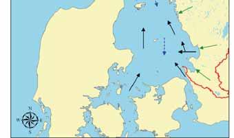 Figur 2. Transporten till havet (gröna pilar) av kväve och fosfor till de 10 mest belastade kustvattenförekomsterna från Idefjorden i norr till Skälderviken i söder.