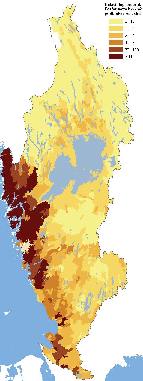 Figur A2 a)den totala nettobelastningen av kväve (kg/km 2 ) och b) den