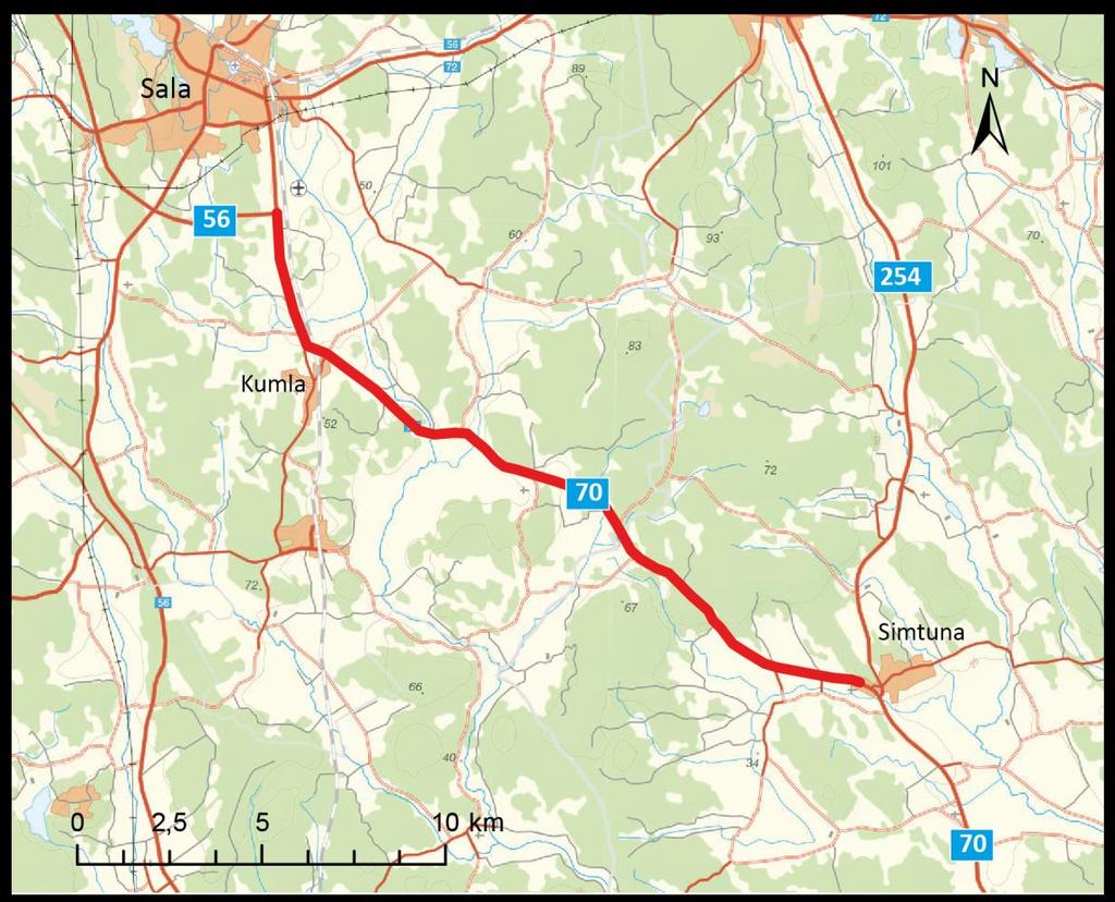 1. Beskrivning av åtgärden Ärendenummer; Objektnummer: TRV 2016/59617, VMN111 Rv 70 Simtuna Kumla Sala, VMN111 Nuläge och brister: Riksväg 70 ingår i det nationella stamvägnätet och vägen har en