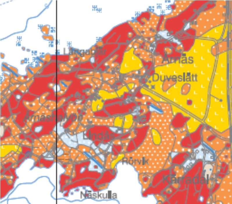 Årnäshalvön har därför en lite annorlunda berggrundsgeologi jämfört med de nordligare delarna av FÖP-området.