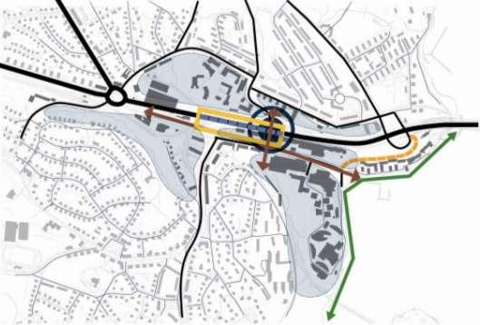 Schematiska utvecklingsmöjligheter med infrastrukturåtgärder förbättrade kopplingar och starkare stråk mellan Alvik till