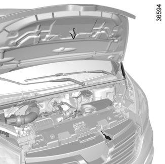 MOTORHUV (2/2) Stängning av motorhuven Kontrollera att ingenting har blivit kvarglömt i motorrummet.