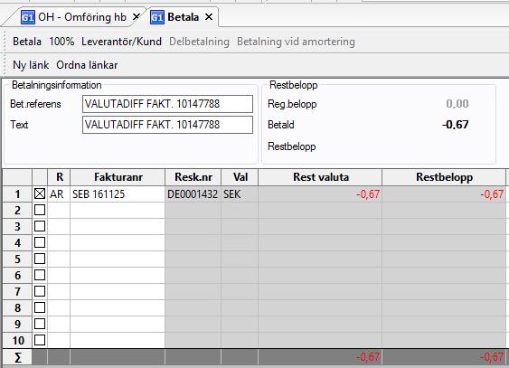 Fakturanumret syns nu i kolumnen Fakturanr (10147788). Gå till verifikationsregistreringen, fyll i period och verifikationsdatum (2016-11-12 = ursprungsfakturans förfallodatum).