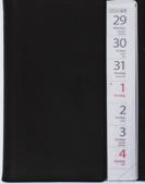 Hela vänster sida på alla uppslag är linjerade. Timindelad 8-17. Årsplaner för innevarande och följande år samt inbundet telefonregister.