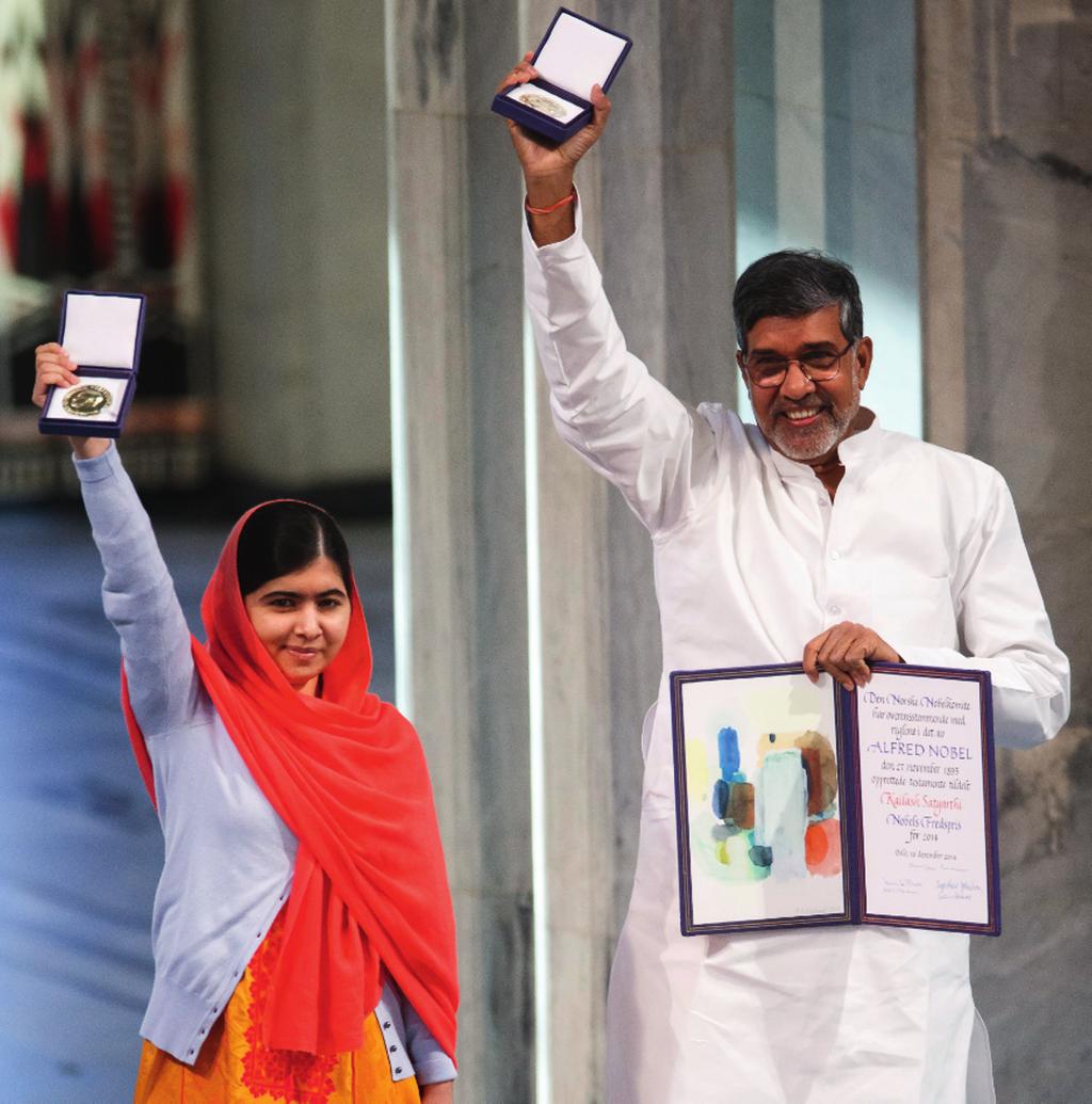 Malala Yousafzai and Kailash Satyarthi receive the Nobel Peace prize in 2014 in Oslo for their work for children s rights.