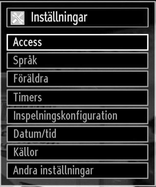 Tryck på knappen MENU och välj inställningsikonen med knappen eller Tryck på OK-knappen för att visa inställningsmenyn.