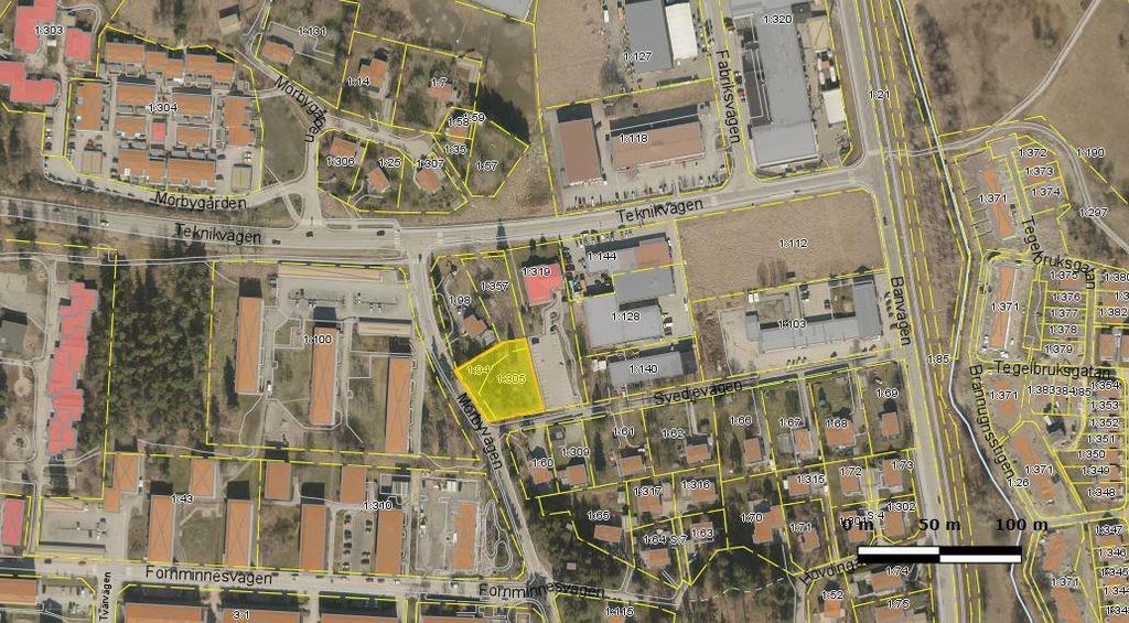 5.5 Alternativ 5 Mörby 1.94 & 1.305, Mörbyvägen Tomterna tillsammans är på ca 1700 kvm Tomterna är mycket centralt belägna Enligt detaljplan är tomterna avsedda för boende.