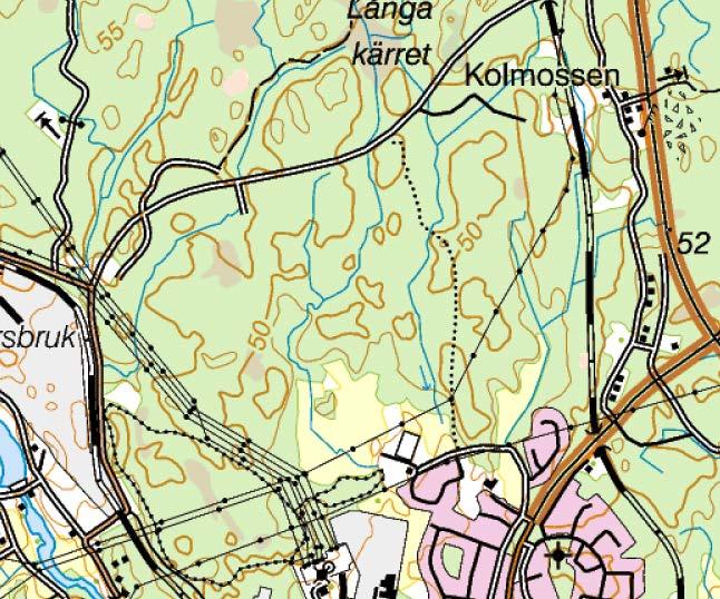 Figur 2 Terrängkarta över planerat industriområde (källa Lantmäteriet.se) 3 Planerad byggnation Inom området planeras för byggnation av industrilokaler samt väg och järnväg.