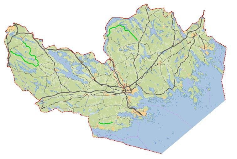 Nyköping driftområde Figur 5. Nyköping driftområde med befintliga artrika vägkanter (grön markering) I Nyköping driftområde besöktes 4 befintliga objekt och ett nytt hänsynsobjekt tillkom.