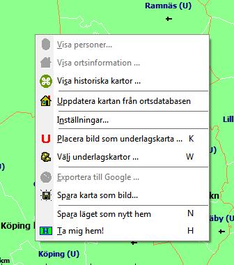 Inställningarna för kartan är grupperade på sex olika flikar: inställningar för grundkartan, för personinformation, för ortsvisning,