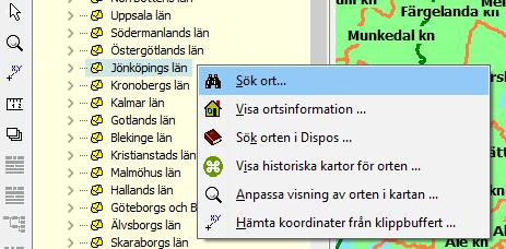 18 Kartfunktionen i Disgen 2018, Studiehandledning Del 1 Sök ort från ortsträdet Nu skall du välja en plats på kartan som vi skall arbeta med.