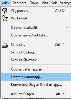 välkomstsidan för datamappen. Klicka på Hantera datamapp igen så kan du se att kursmappen är aktiv.