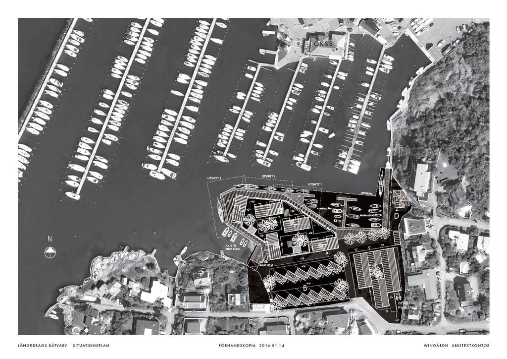 Skiss inlagd på Ortofoto Område A redovisas som bostäder i sex fristående byggnader i 3-4 våningar med vissa lokalytor i bottenvåningen. Ca 4600 m 2 motsvarande 40-45 lgh.
