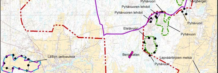 I samma område finns också det värdefulla bergsområdet Söderberget. I projektområdet finns det värdefulla bergsområdet Vargberget alldeles i projektområdets östra del.