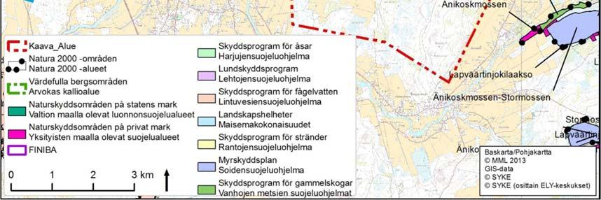 Naturskyddsområden och objekt enligt skyddsprogram i projektområdet.