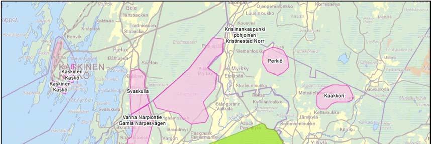 Bild 60. Vindkraftsprojekt i närheten Suomen Hyötytuuli Oy, Penik vindkraftspark (Kristinestad). Suomen Hyötytuuli Oy planerar att bygga fem vindkraftverk på 3 MW.
