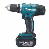 Elektronisk kraftjustering Ineffekt 1100W Skivans diameter 125mm Varvtal 1100rpm Vikt 2,1kg Anslutningssladd 2,5m Artikelnr: 9209565 Makita BDF453SHE Borrskruvdragare Borrskruvdragare 18V Li-ion