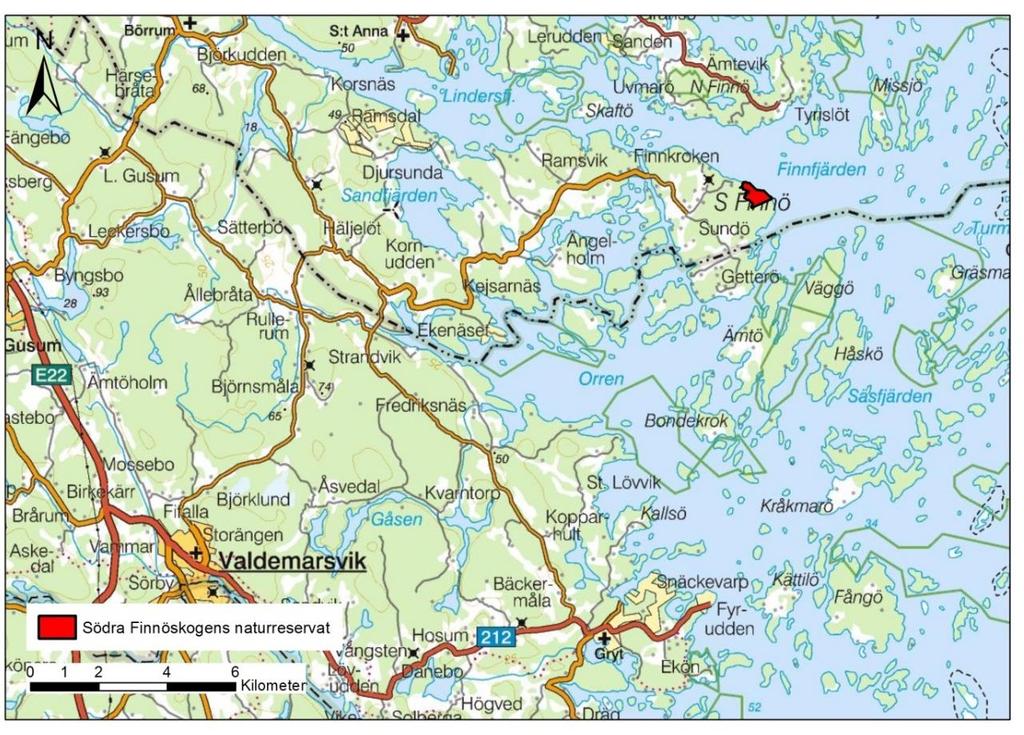 SÖDRA FINNÖSKOGENS NATURRESERVAT Syfte, föreskrifter och skäl för beslut Se reservatsbeslutet. Syftet finns även i skötselplanens Plandel. Beskrivning av reservatet Karta 1.