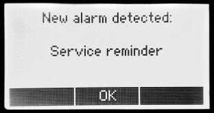 Servicepåminnelse Maskinen är inställd på att påminna om service en gång om året. Påminnelsen avges som ett larm, men påverkar inte driften av maskinen.