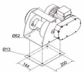 trua, komplett med vajer och krok Bromsad motor 1, fas 230V 50Hz Designed for simple lifting and pulling Low voltage control as
