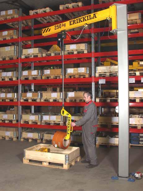Det är en utmärkt lösning för att användas med eltelfer eller med olika balansblock. Enkel att installera. Finns även som pelarsvängkran från 30-250 kg.