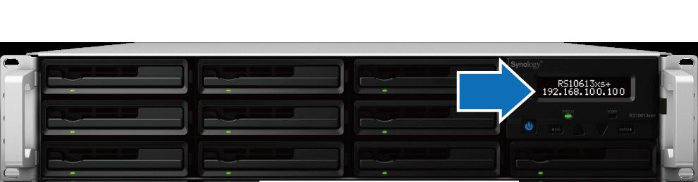 LCM-skärm LCM-skärmen som finns på framsidan av din RackStation visar information om nätverket, visar händelsemeddelanden om fel uppstår på hårdvara eller systemet samt erbjuder grundläggande