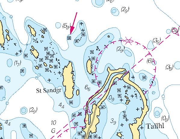 4 * 7390 Sjökort/Chart: 535 Sverige. Bottenhavet. Öregrundsgrepen. N om Forsmarksverket. Stora Sandgrund. Grund. N om Stora Sandgrund ska en bränning införas på positionen.