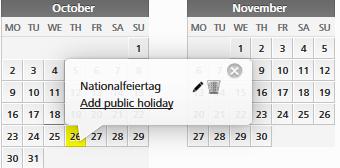 Figur 106: Lägga till allmänna helgdagar i kalendern Klicka på länken Lägg till helgdag för att lägga till ytterligare en allmän helgdag på denna dag.