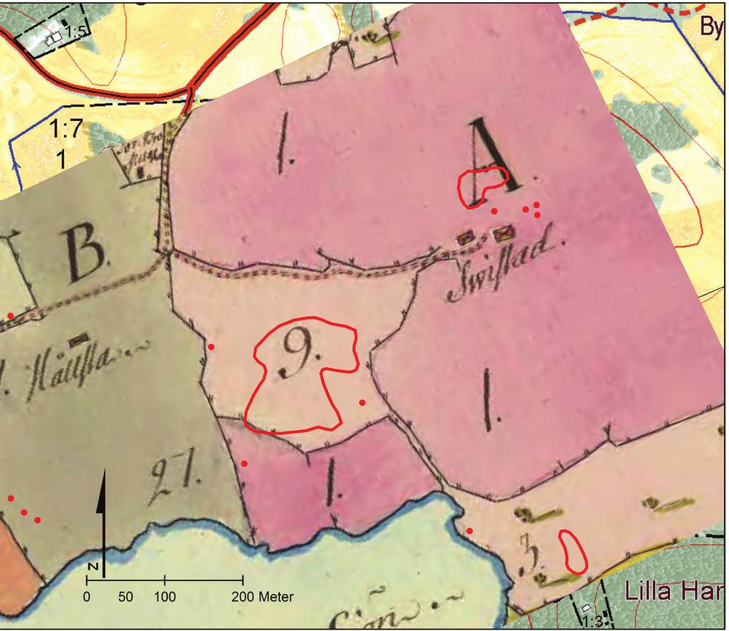 Fig 6. Ägomätning över Svista från 1788 visar Svista och Hållsta med utmark emellan.