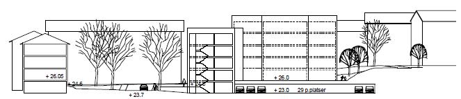 SID 7 (10) På var sida om entrévägen placeras två bostadshus som skapar en grändkaraktär i kvarterets inre.