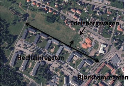 8 (12) Skolområdets trafikanslutning Edelsbergsvägen i norr. Nytt park/gångstråk i väst-östlig riktning mellan befintlig gång- och cykelväg i väst och Björkhamregatan i öst.