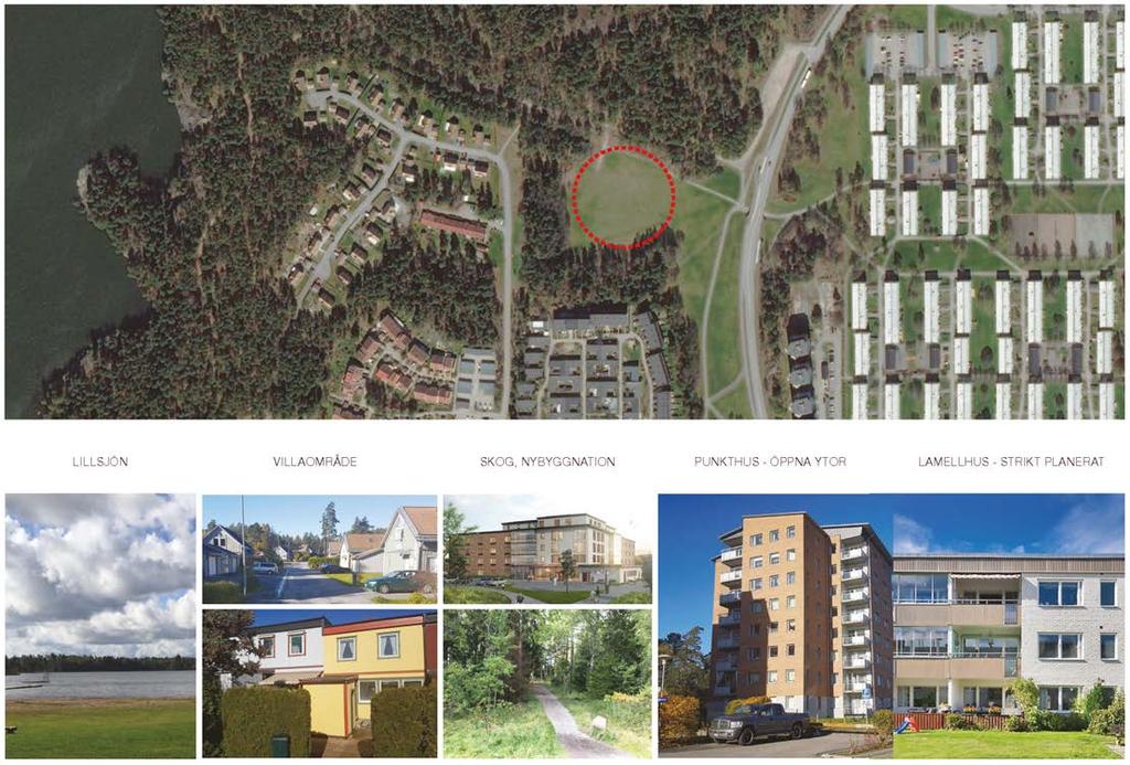 Omgivning LILLSJÖN VILLAOMRÅDE SKOG, NYBYGGNATION PUNKTHUS, ÖPPNA YTOR LAMELLHUS - STRIKT PLANERAT Planområdet saknar idag bebyggelse.