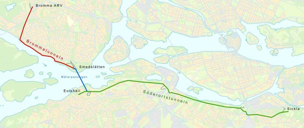 Tunnelns funktion Självfall med 1 i Brommatunneln och Söderortstunneln, avloppsvattnet rinner fritt i tunneln.